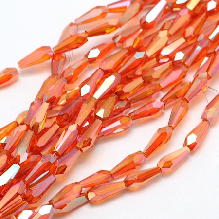 Faceted Rainbow Plated Teardrop Electroplated Glass Beads Strands EGLA-F104-08A-1