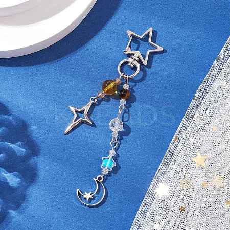 Natural Quartz Crystal Beads with Natural Grade AB Tiger Eye Beads and Glass Beads and Alloy Charms Decorations HJEW-JM03031-02-1
