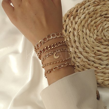 5Pcs 5 Styles Iron Chain Bracelets for Women BD6032-1