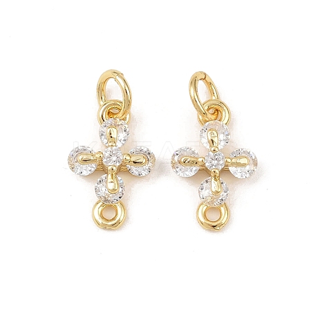 Brass Pave Clear Cubic Zirconia Cross Links Connector Charms KK-G544-16G-1