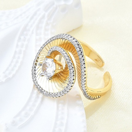 Brass Micro Pave Clear Cubic Zirconia Cuff Rings for Women RJEW-G347-05G-1