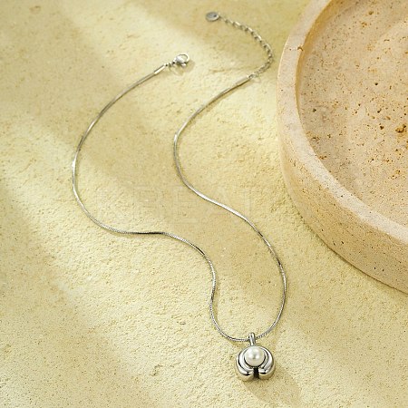 304 Stainless Steel Pave Shell Pearl Flat Round Pendant Necklaces for Women NJEW-U031-02P-1