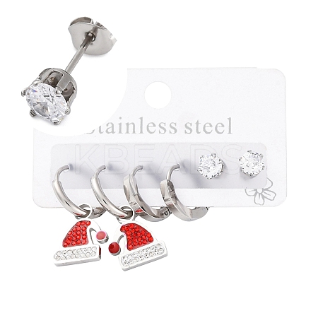 3 Pairs 3 Styles Christmas 304 Stainless Steel Hoop & Studs Earrings Set for Women EJEW-K279-12A-P-1