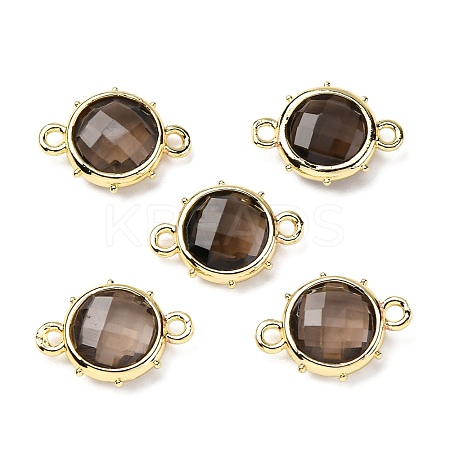 Brass Natural Smoky Quartz Connector Charms KK-Z096-01G-06-1