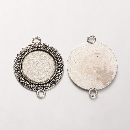Tibetan Style Alloy Flat Round Cabochon Connector Bezel Settings PALLOY-J494-07AS-1