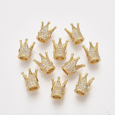 Rack Plating Brass Cubic Zirconia Beads ZIRC-S034-02G-1