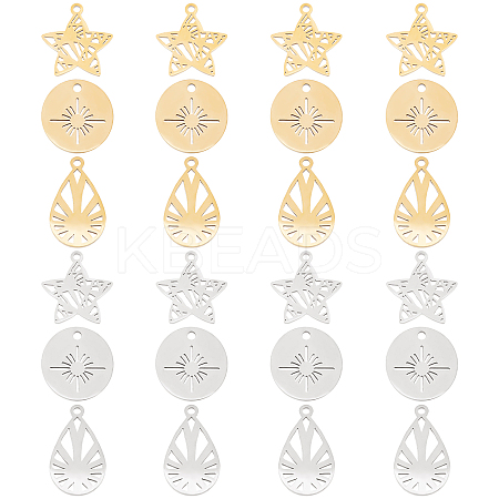 24Pcs 3 Style 201 Stainless Steel Pendants STAS-DC0006-09-1