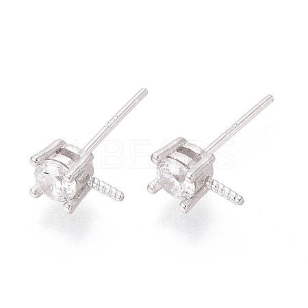 925 Sterling Silver & Clear Cubic Zirconia Stud Earring Findings STER-T008-71P-1