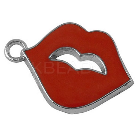 Platinum Plated Alloy Enamel Red Lip Pendants X-ENAM-26X18-1