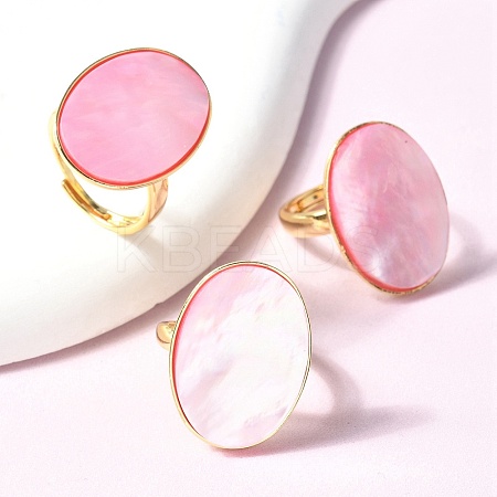 Oval Dyed Natural Shell Rings KK-P305-12G-1