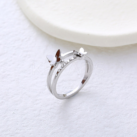 304 Stainless Steel with Rhinestone Finger Rings for Women VL8441-4-1
