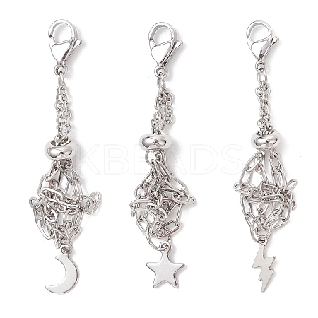 3Pcs 304 Stainless Steel Macrame Pouch Empty Stone Holder Pendant Decorations HJEW-JM04380-02-1