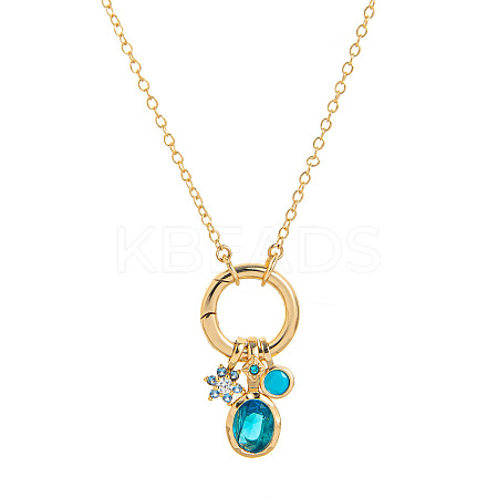 Brass Pave Cubic Zirconia Oval Flower Birth Stone Penant Necklaces with Synthetic Opal for Women WG88A4B-01-1