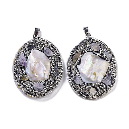 Natural Shell Polymer Clay Rhinestone Pendants KK-F868-20P-02-1