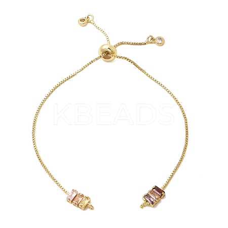 Brass Pave Random Color Cubic Zirconia Box Chain Slider Bracelet Making MAK-K024-02G-01-1