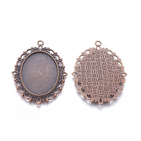 Tibetan Style Oval Pendant Cabochon Settings TIBE-473-R-NR-1
