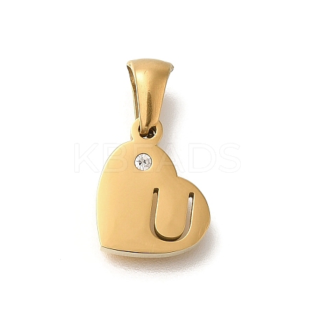 304 Stainless Steel Heart Pendants with Rhinestone STAS-Z103-01G-21-1
