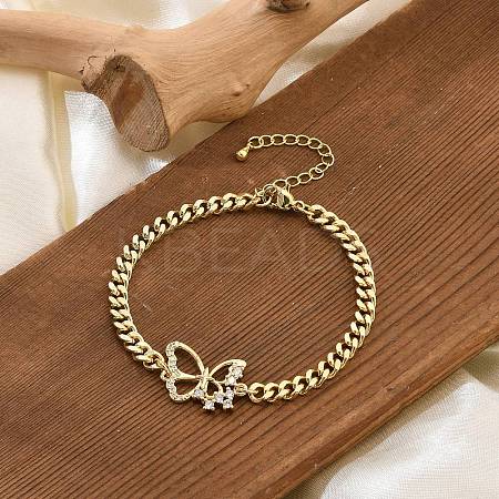 Brass Micro Pave Clear Cubic Zirconia Link Bracelets LS-BJEW-Z082-03G-01-1