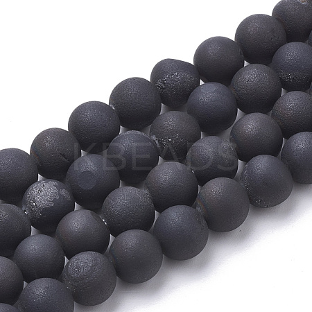 Electroplate Natural Druzy Geode Weathered Agate Beads Strands G-S284-8mm-01-1