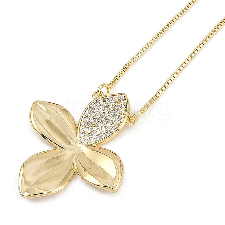 Brass Micro Pave Clear Cubic Zirconia Pendant Box Chain Necklaces for Women NJEW-U015-08G-01-1