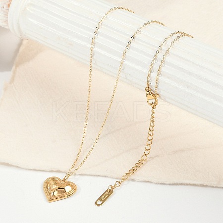 Ion Plating(IP) 304 Stainless Steel Textured Heart Pendant Cable Chain Necklaces for Women NJEW-P320-09G-1