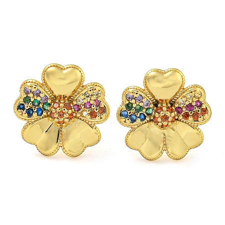 Rack Plating Brass Micro Pave Clear Cubic Zirconia Flower Stud Earrings EJEW-T021-01G-02-1
