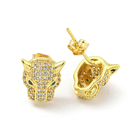 Wolf Brass Micro Pave Clear & Green Cubic Zirconia Stud Earrings for Women EJEW-G387-02G-1