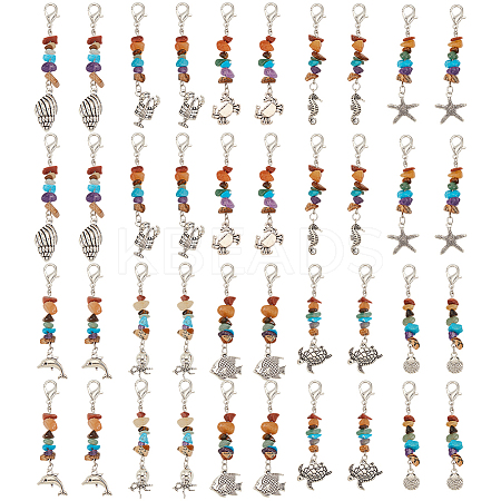 40Pcs 10 Styles Tibetan Style Sea Animal Alloy Pendant Decorations HJEW-GO00010-1