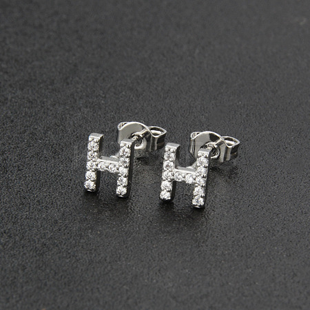 Brass Micro Pave Clear Cubic Zirconia Stud Earrings FS-WGC2F12-08-1