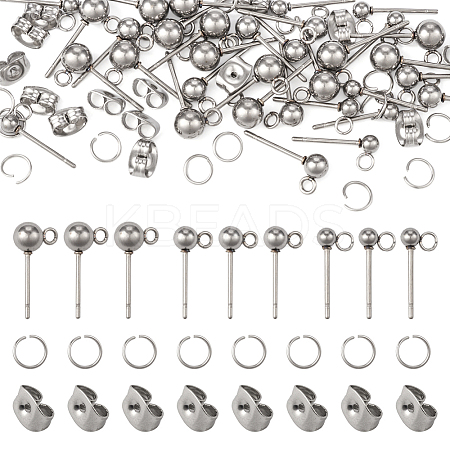  90Pcs 3 Size 202 Stainless Steel Ball Stud Earring Findings STAS-TA0002-22-1