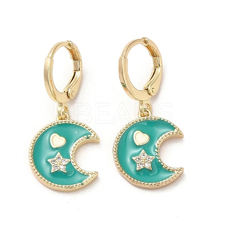 Moon & Star Real 18K Gold Plated Brass Dangle Leverback Earrings EJEW-L268-029G-03-1