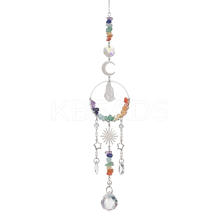 Natural Quartz Crystal Nuggets & Glass Teardrop Hanging Suncatchers HJEW-JM04486-1
