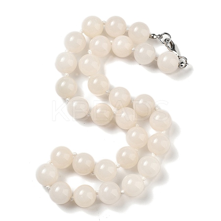 14mm Round Natural White Jade Beaded Necklaces NJEW-F327-02C-05-1