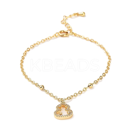 Brass Micro Pave Cubic Zirconia Charm Bracelets for Women BJEW-P342-05G-1
