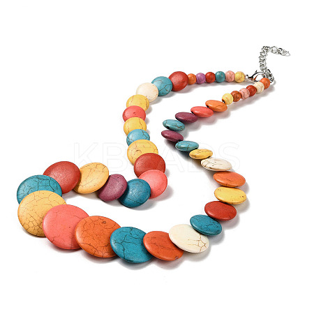 Bohemian Dyed Synthetic Turquoise Colorful Flat Round Graduated Beaded Necklaces for Women LS-NJEW-G171-01P-1
