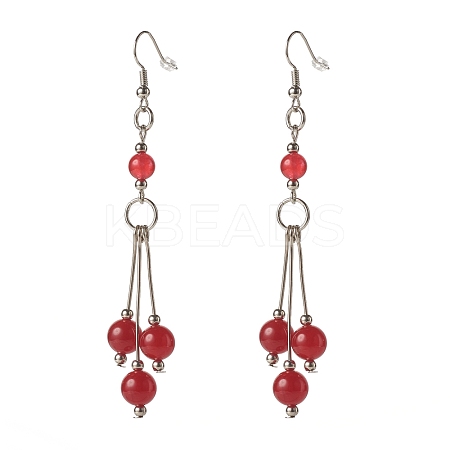 Natural Malaysia Jade Ball Beads Long Dangle Earring for Lady EJEW-JE04680-01-1