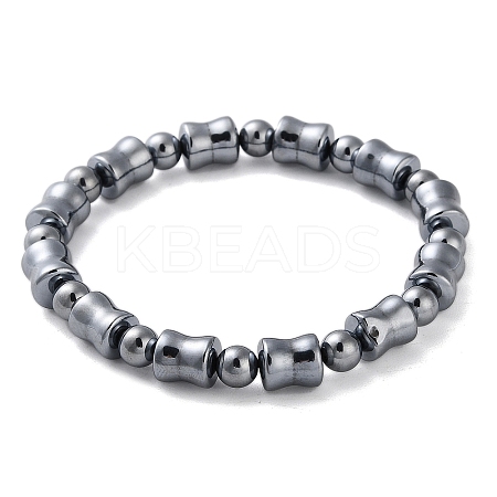 Bamboo Stick & Round Synthetic Terahertz Stone Beaded Stretch Bracelets for Women Men BJEW-F471-01-1