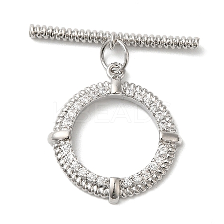 Brass Micro Pave Clear Cubic Zirconia Toggle Clasps KK-N254-79P-1
