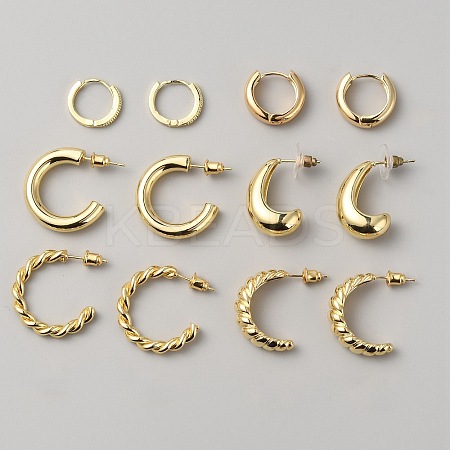 6 Pair 6 Style Teardrop & Round Brass Stud Earrings EJEW-WH0015-61G-1