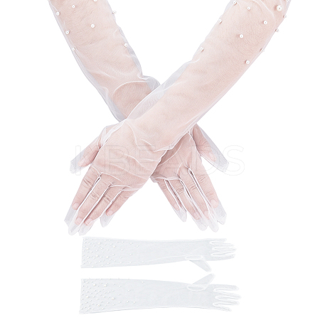 1 Pair Tulle Long Gloves for Wedding Bride Supplies AJEW-ME0001-73-1