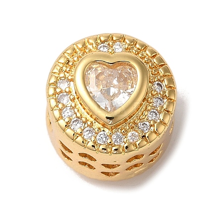 Heart Real 18K Gold Plated Brass Micro Pave Cubic Zirconia European Beads KK-G511-01G-03-1