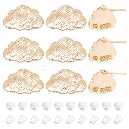 10Pcs Cloud Shape Brass Stud Earring Findings EJEW-BC0001-13-1