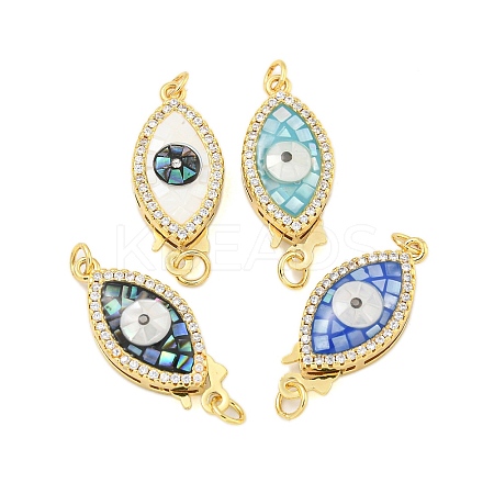 Rack Plating Brass Micro Pave Cubic Zirconia & Shell & Enamel Box Clasps KK-S373-01G-1