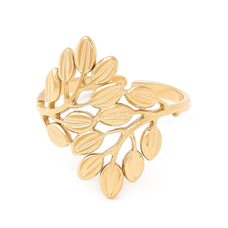 304 Stainless Steel Leaf Open Cuff Ring RJEW-SZ0001-18G-1