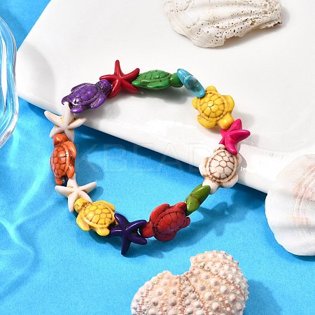 Synthetic Turquoise Beaded Stretch Bracelets for Men Women BJEW-TA00643-1