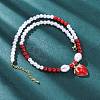 Strawberry Brass Micro Pave Clear Cubic Zirconia Red Enamel Pendant Necklaces for Women NJEW-G162-04G-1