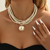 Plastic Imitation Pearl Round Ball Pendant Multi-Strand Beaded Necklaces FS-WG3508B-01-1
