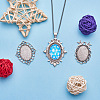 Tibetan Style Alloy Pendant Cabochon Settings and Mosaic Printed Glass Oval Cabochons TIBEP-PH0004-34AS-5