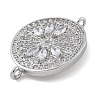 Rack Plating Brass Clear Cubic Zirconia Flat Round Connector Charms KK-A234-045P-2