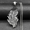 201 Stainless Steel Feather Pendant Necklaces NJEW-K283-12P-1